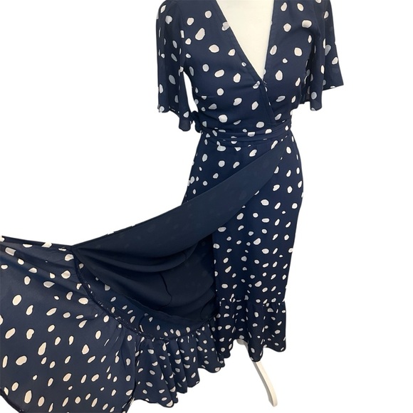 Abercrombie & Fitch Navy White Polka Dot Wrap Dress XXS Cottagecore Coquette - Picture 3 of 7